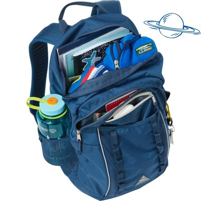 An Explorer Backpack, open to show contents.