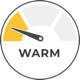 Illustration of a temperature gauge with the needle pointing to the word warm.