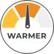 Illustration of a temperature gauge with the needle pointing to the word warmer.