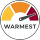 Illustration of a temperature gauge with the needle pointing to the word warmest.