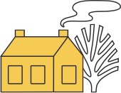 cabin with a tree next to it