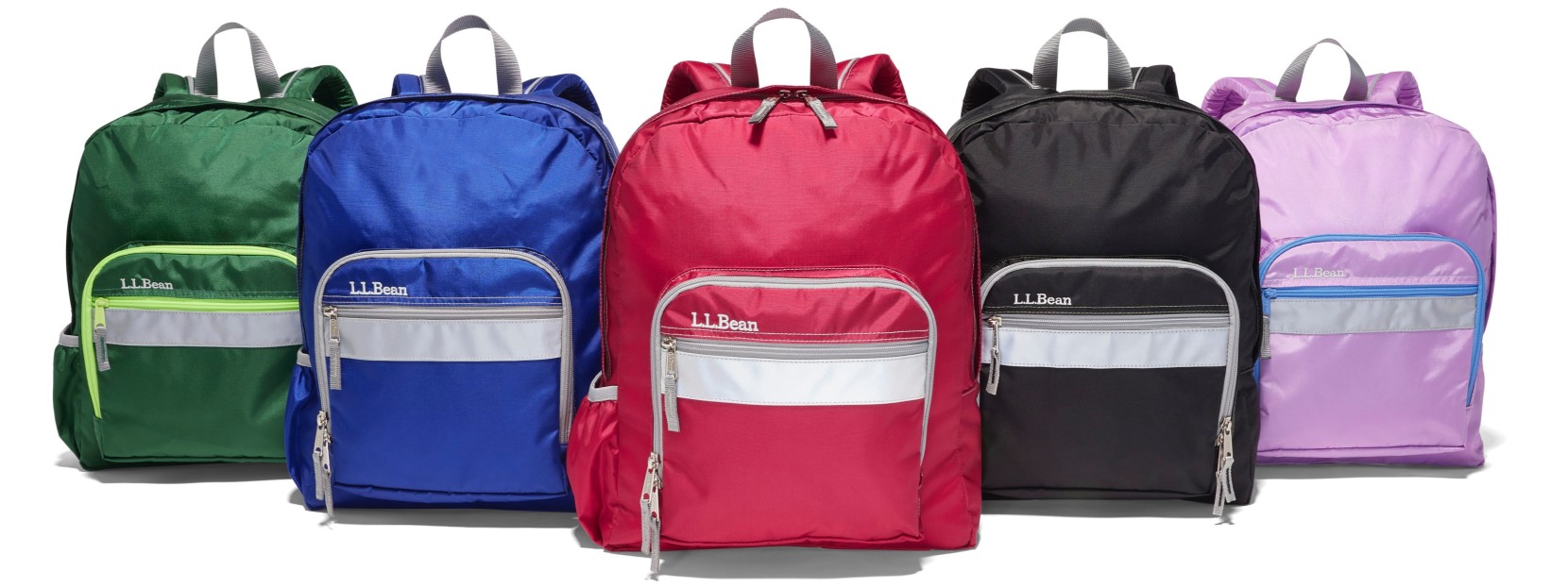 5 L. L. Bean Original Bookpacks in different colors.