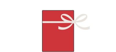 Red rectangular gift box wrapped with a white ribbon tied in a bow.