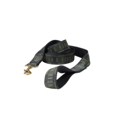 A plaid dog leash with the text "L. L. Bean & Noah Kahan" printed on it.
