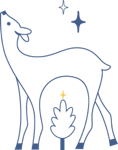 Illustration of a deer looking up at the sky with a tree and stars in the background.