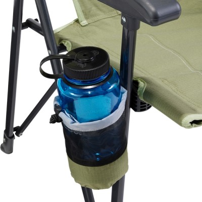 Green L L Bean folding chair with mesh backrest and armrests. 