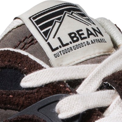 Close up overhead view of sneaker tongue and lace.