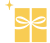 Illustration of gold-wrapped box with white ribbon and 2 twinkly stars.