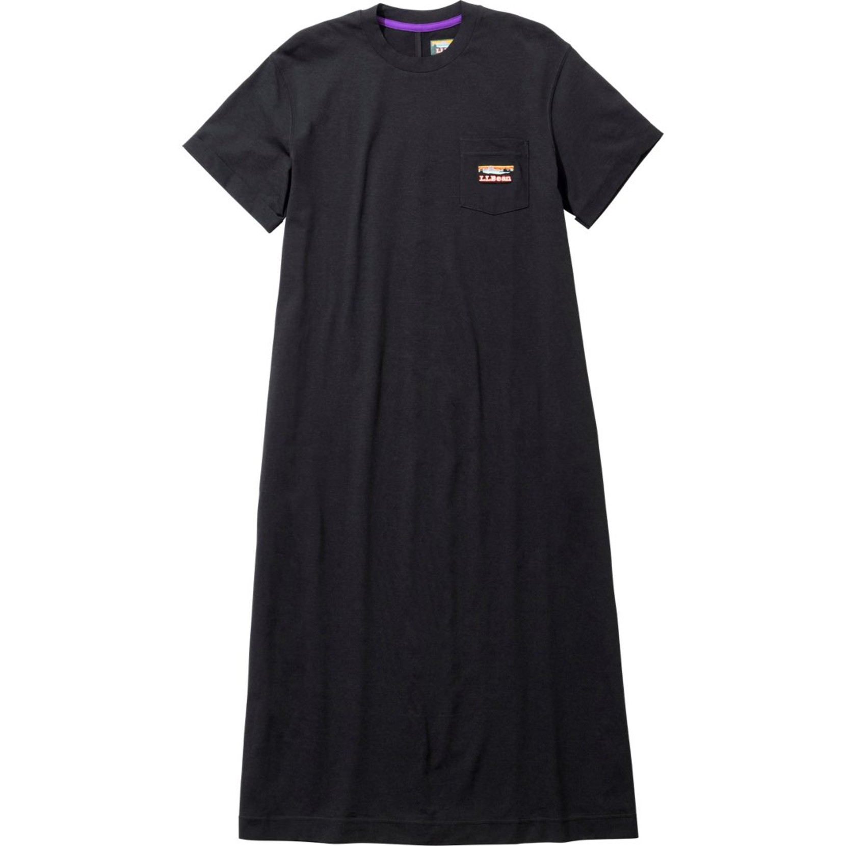 Charcoal color tee shirt dress with L. L. Bean logo on the front pocket.