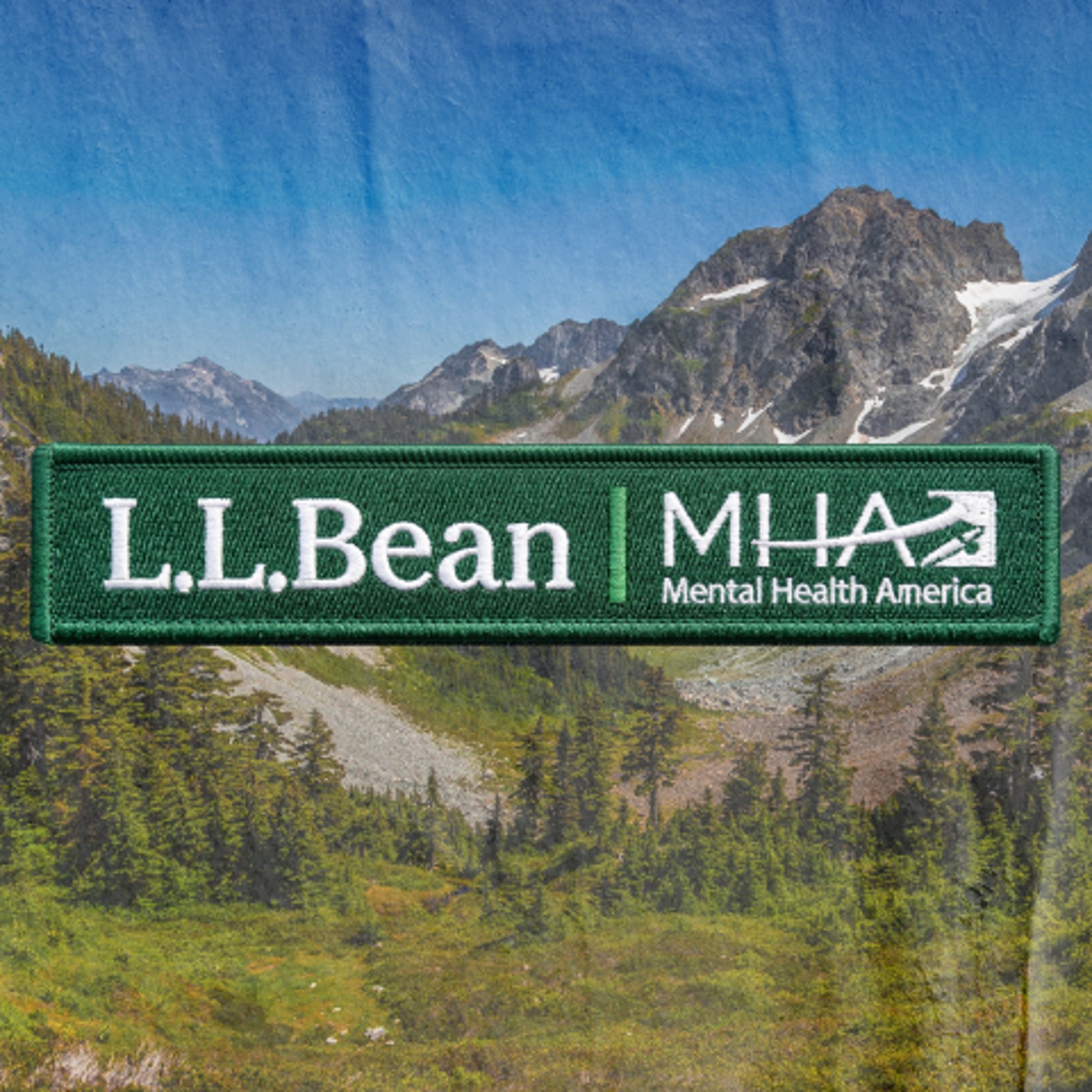 A beautiful mountain scene with the L.L.Bean and Mental Health of America logos super imposed.