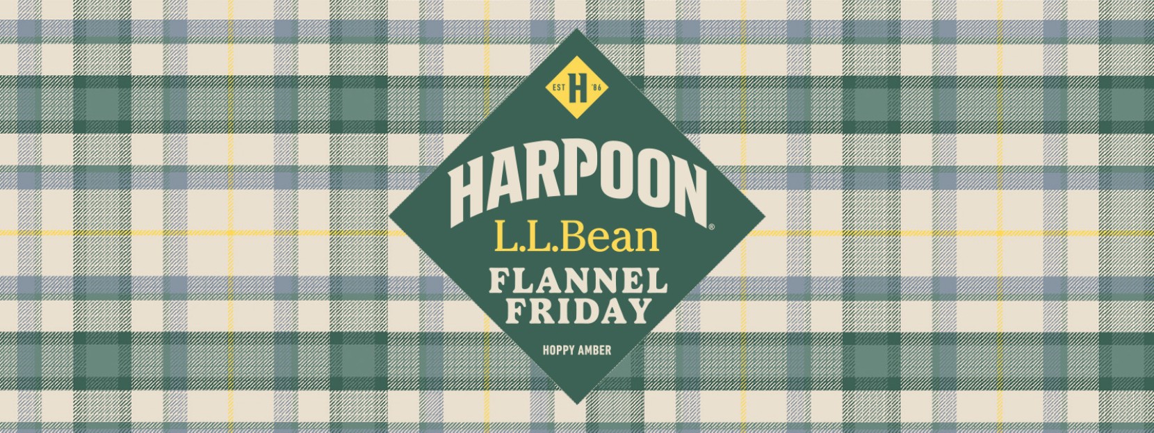 The Harpoon_L.L.Bean Flannel Friday logo on a flannel pattern background.