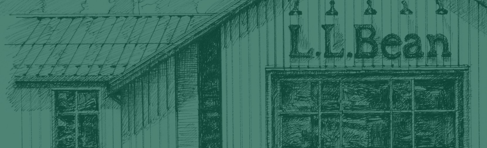 A sketched rendering of the new entrance to the L.L.Bean flagship store tinted forest green.