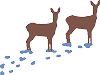 Winter illustration of two deer walking in the snow.