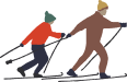 Winter illustration of two people skiing in the snow.