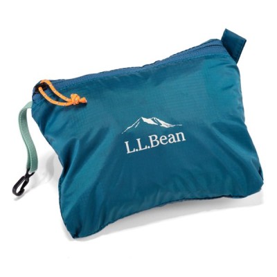 Blue Stowaway Pack stuffed into its inner pocket and zipped shut, L. L. Bean logo centered on front.