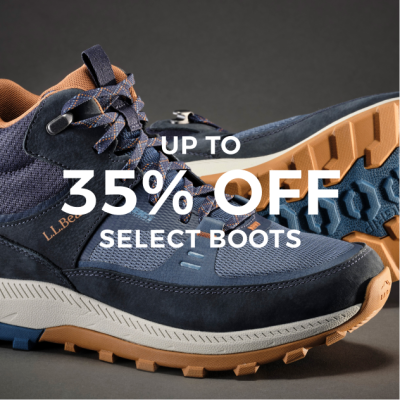 Cropped image of boots with text that says "up to 35% off select boots".