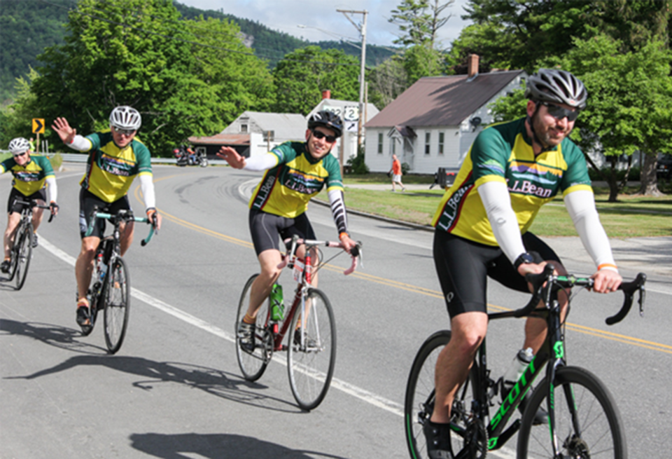 A photo of L.L.Bean employees biking in the annual Trek Across Maine.