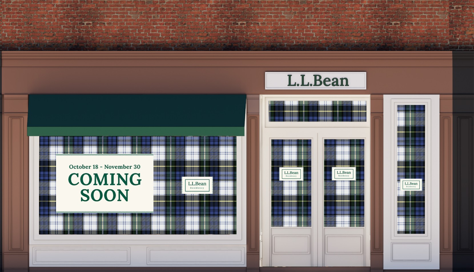 Building rendering of a store front wrapped in L.L.Bean flannel.