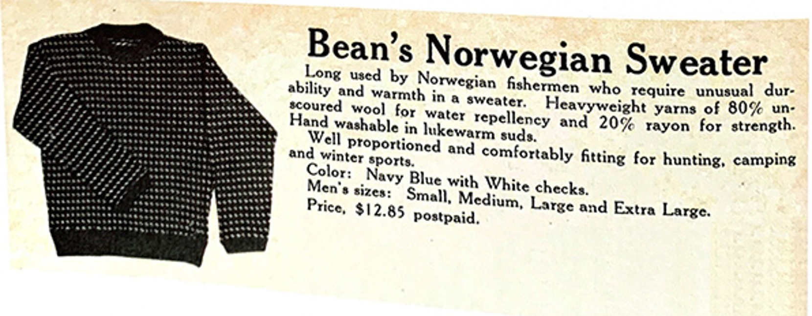 Old L.L.Bean catalog advertisments for Norwegian Sweater