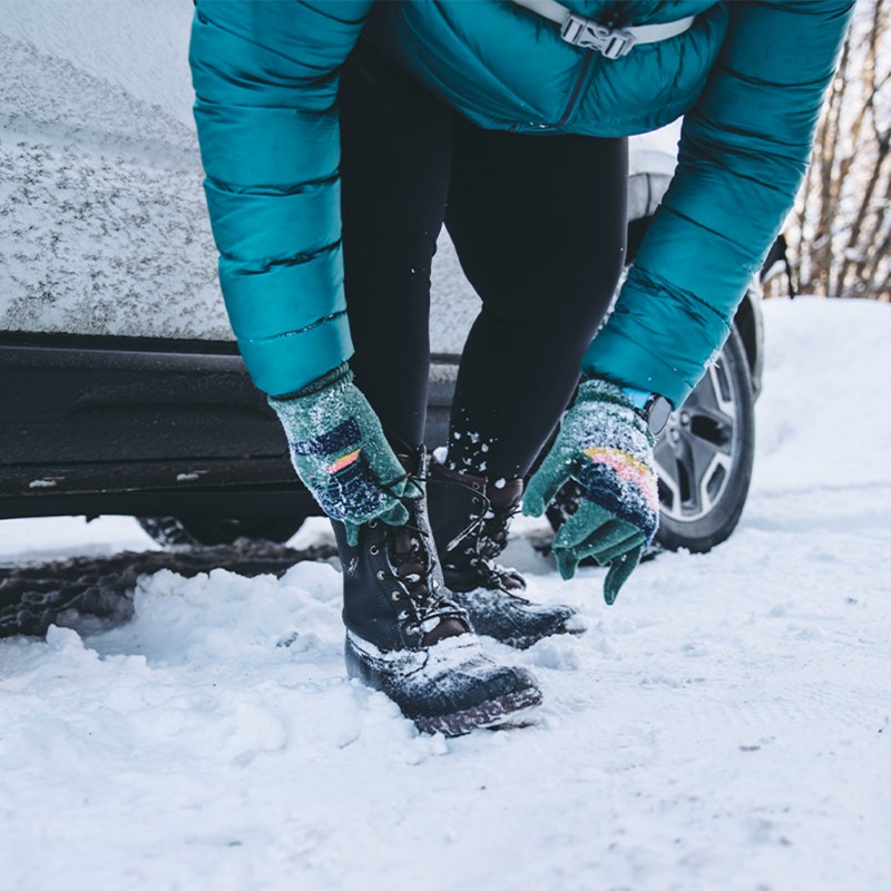 Mirna Valerio lacing up Bean Boots