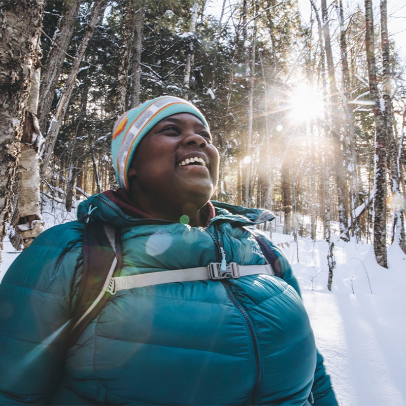 Mirna Valerio on a snowy hike