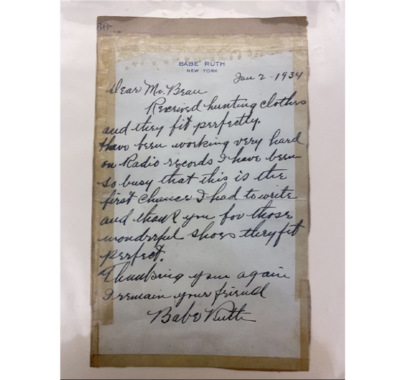 Letter from Babe Ruth, 1934