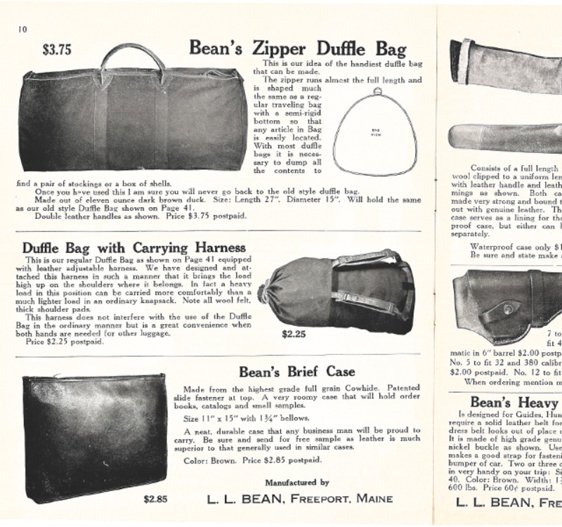 The Zipper Duffle Bag, first pictured in the 1934 L.L.Bean Catalog. 