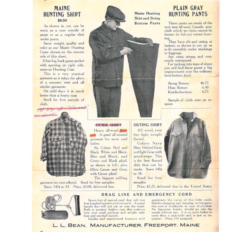 The Guide Shirt marked the first use of flannel in L.L.Bean apparel, appearing in the company’s 1921 catalog. 
