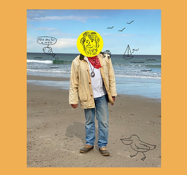 Beach walker in Maine, photo by Mordechai Rubinstein, illustrations by Family Brothers