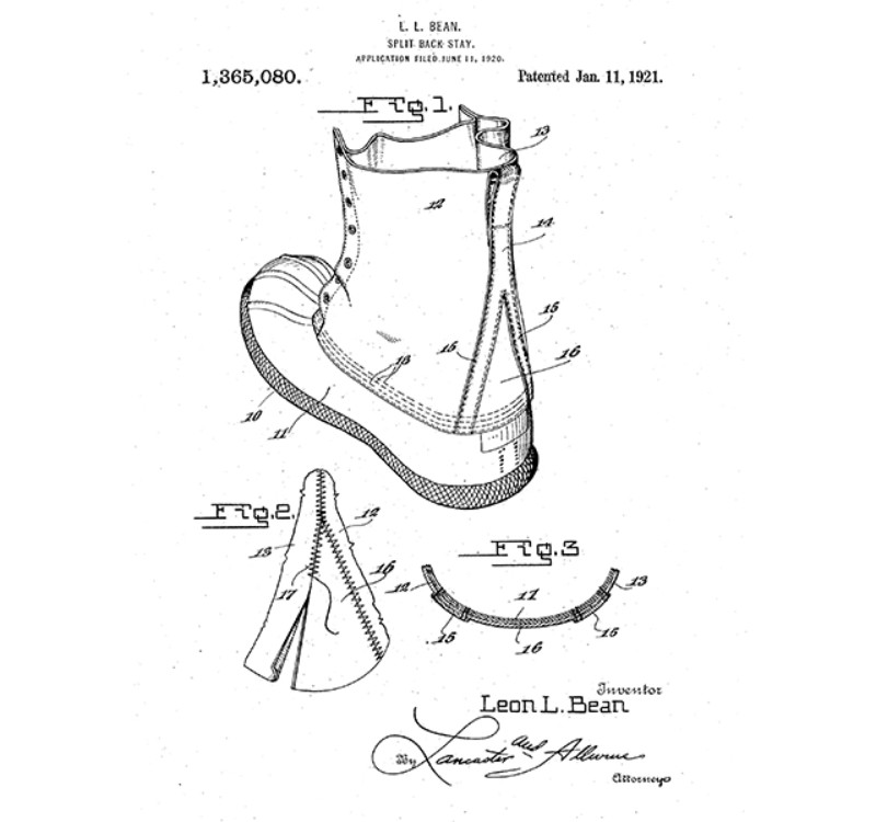 Original patent drawing for the Bean Boot