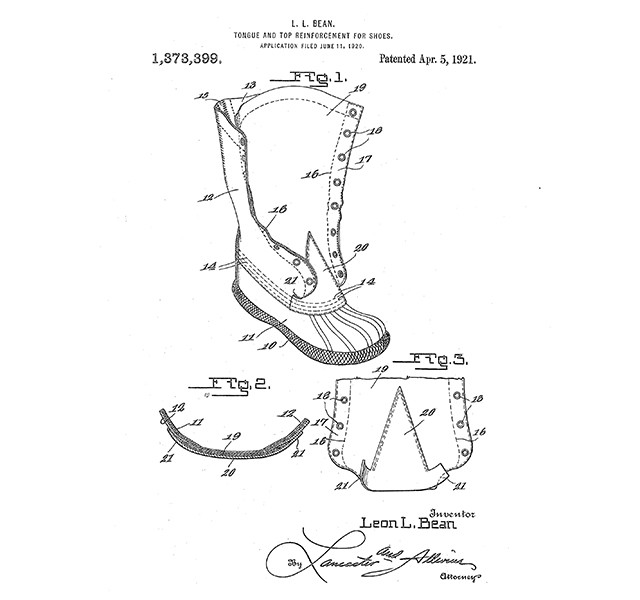 Original patent drawing for the Bean Boot