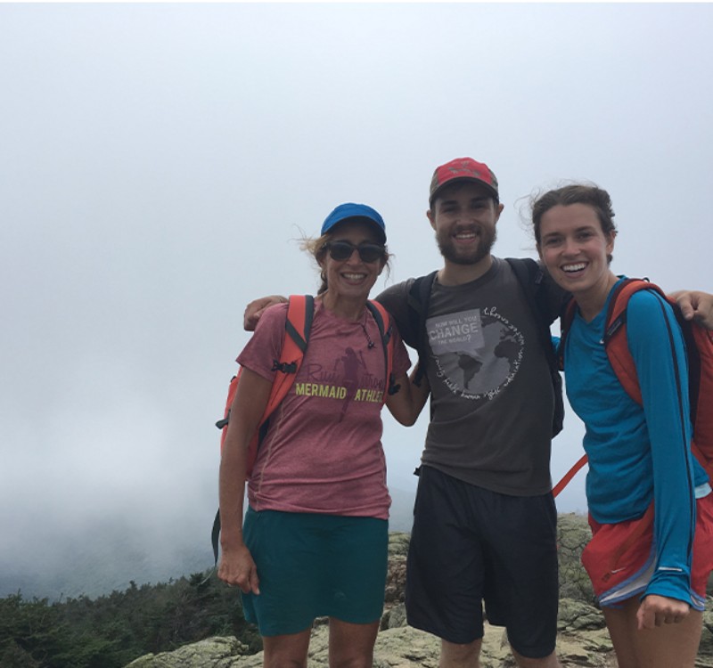 Potter with his mom and sister on a hike in Maine