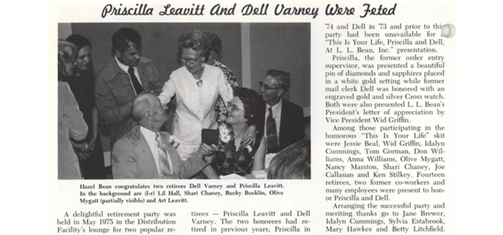 Newspaper clipping from 1975 highlighting some of Bean's most influential women.